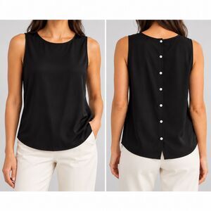 Garnet Hill 100% Silk Black Sleeveless Blouse Button Back Top Womens Size 6
